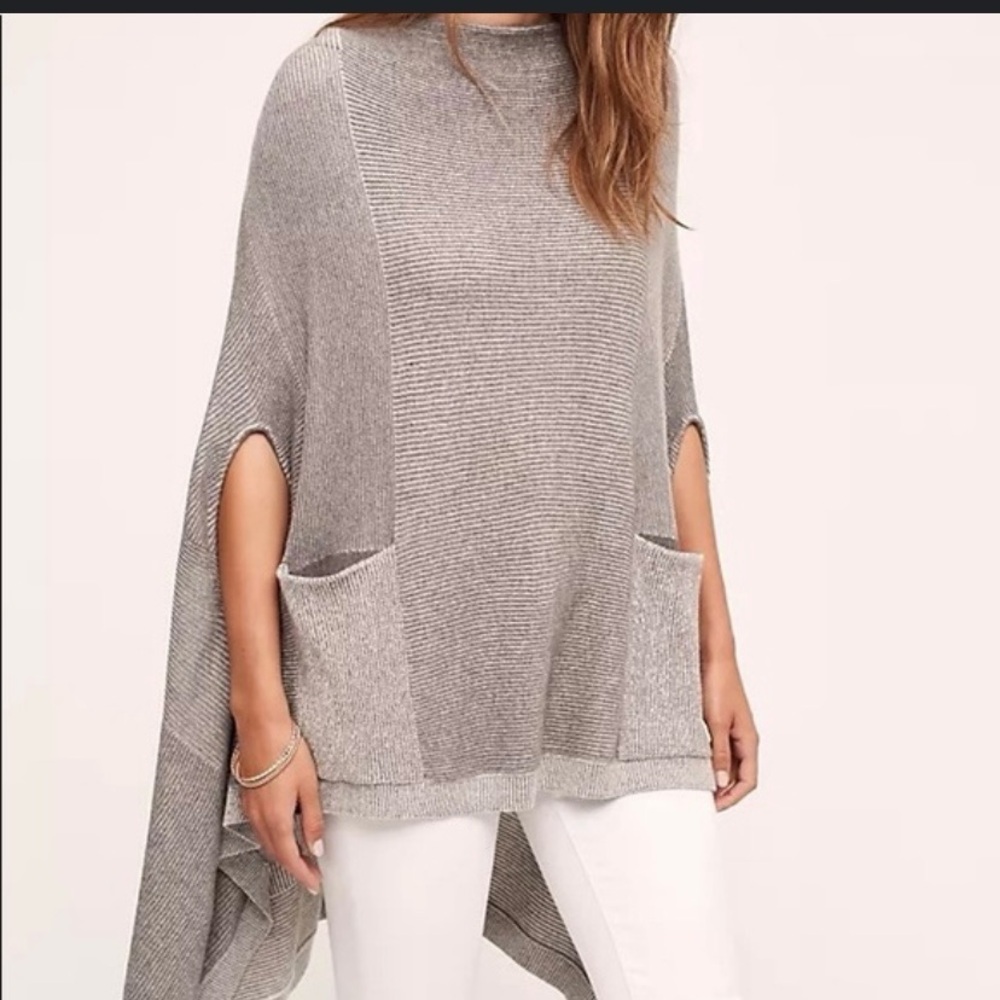 Anthropologie Moth Poncho Sweater Asymmetrical Madison Park Gray M/L Lagenlook